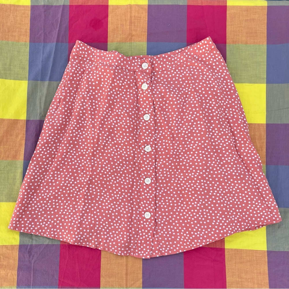 vintage GAP polka dot silky button down circle mini skirt, peach orange white, 6 - Picture 6 of 9